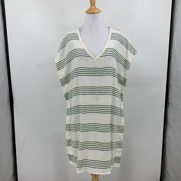 J Crew Dress Womens S Small Multi Cotton Striped Beach Cover Up V Neck Tunic - Picture 2 of 12